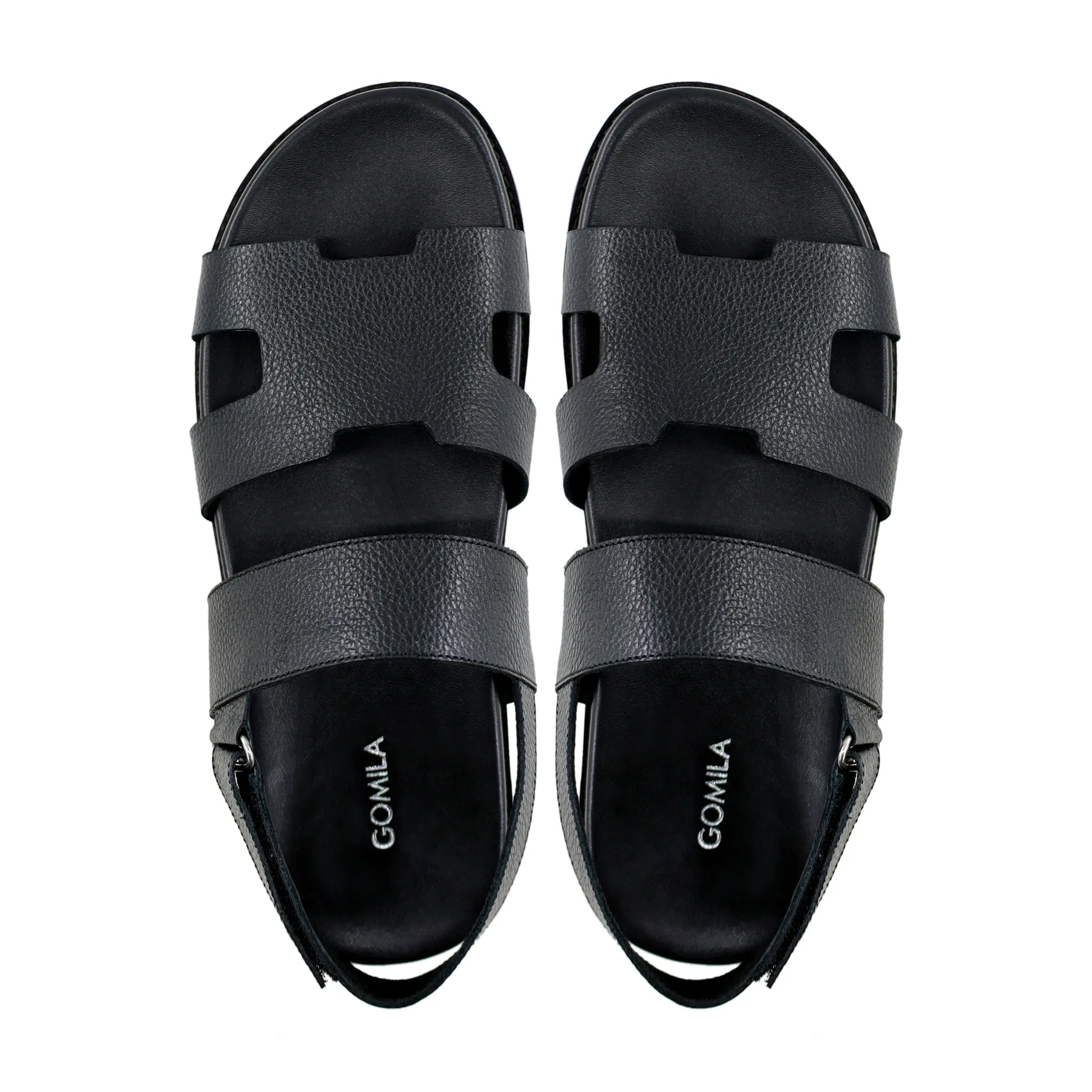 Reeve- Men's Black Pebble Grain Leather Sandal