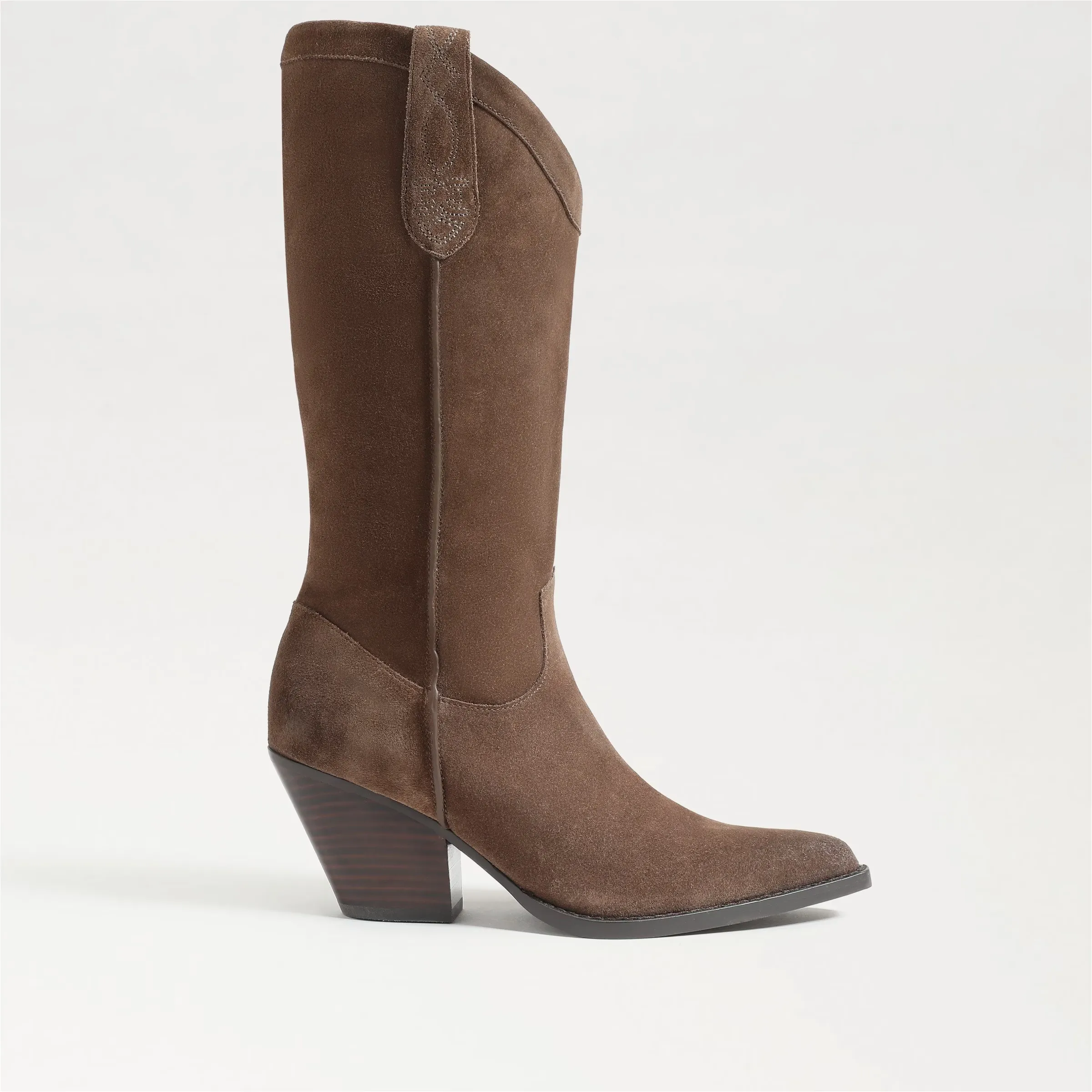 Sam Edelman Jamie Olive Taupe Side Zipper Pointed Toe Block Heel Western Boots