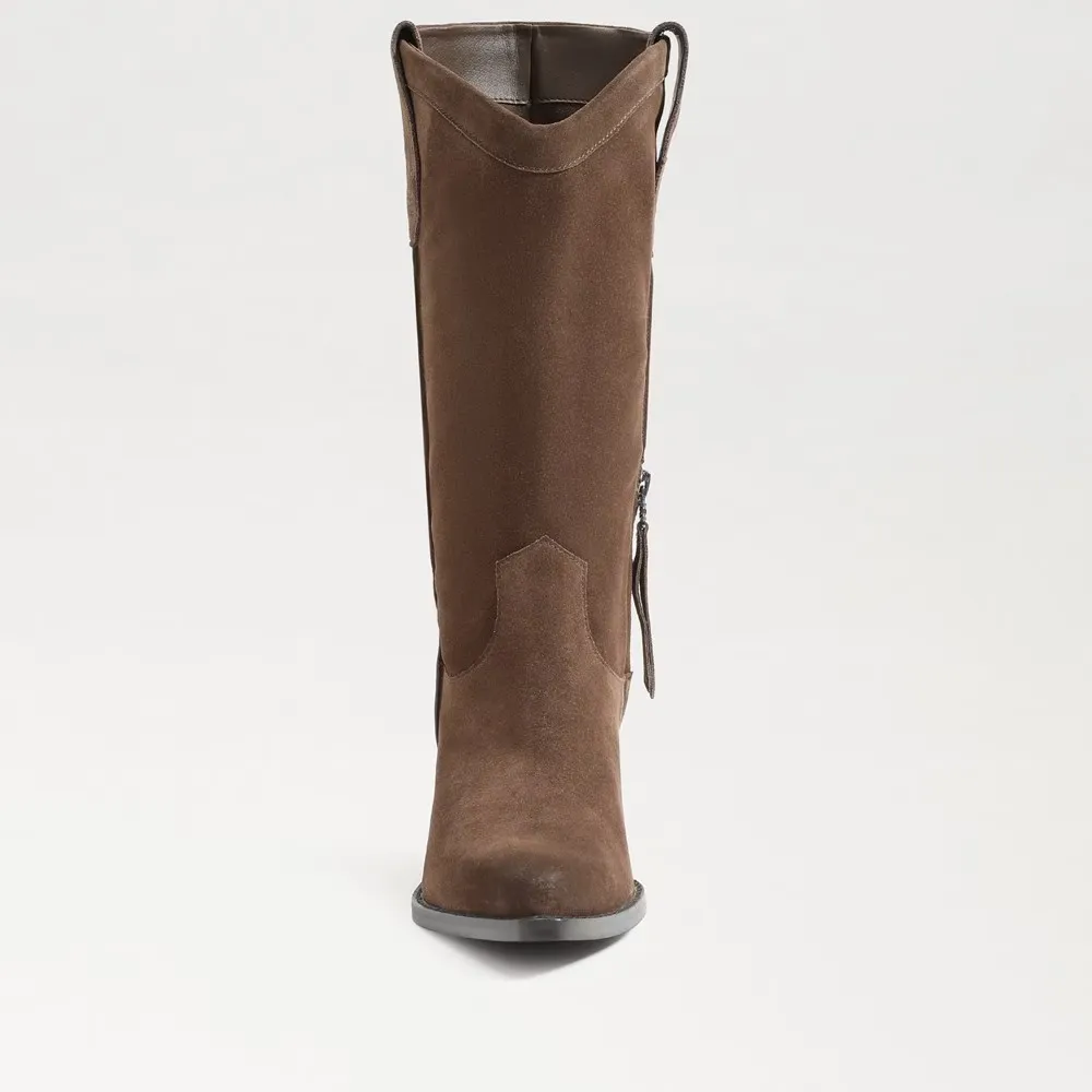 Sam Edelman Jamie Olive Taupe Side Zipper Pointed Toe Block Heel Western Boots