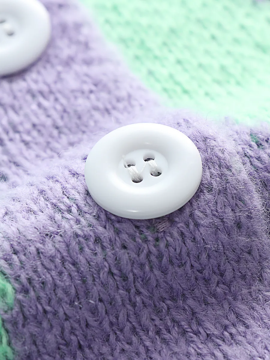 Smaibulun | FELISE Chess Patterned Knit Cardigan - Purple