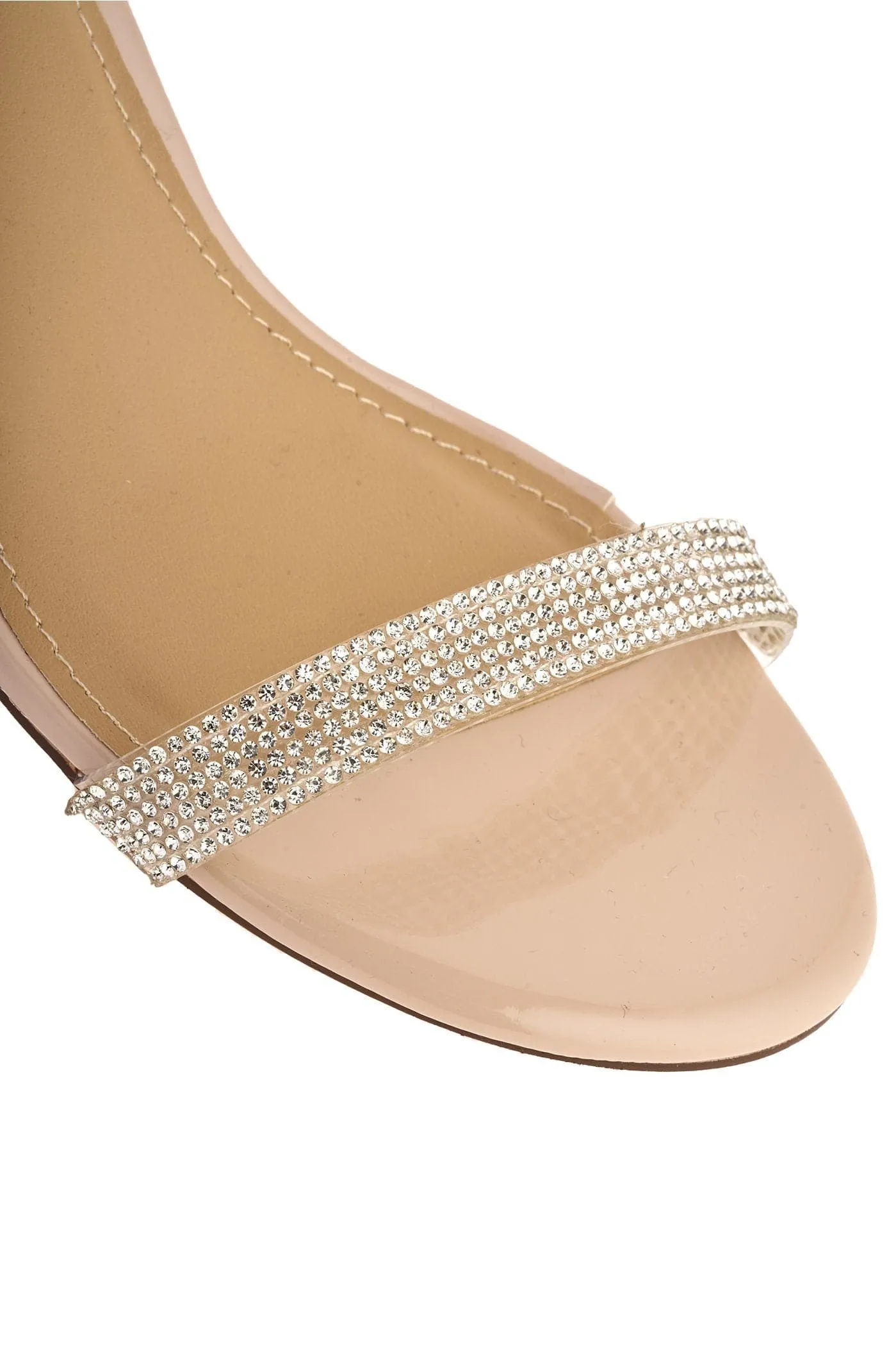 Stella Perspex Diamante Strap Block Heel Sandal in Nude Patent