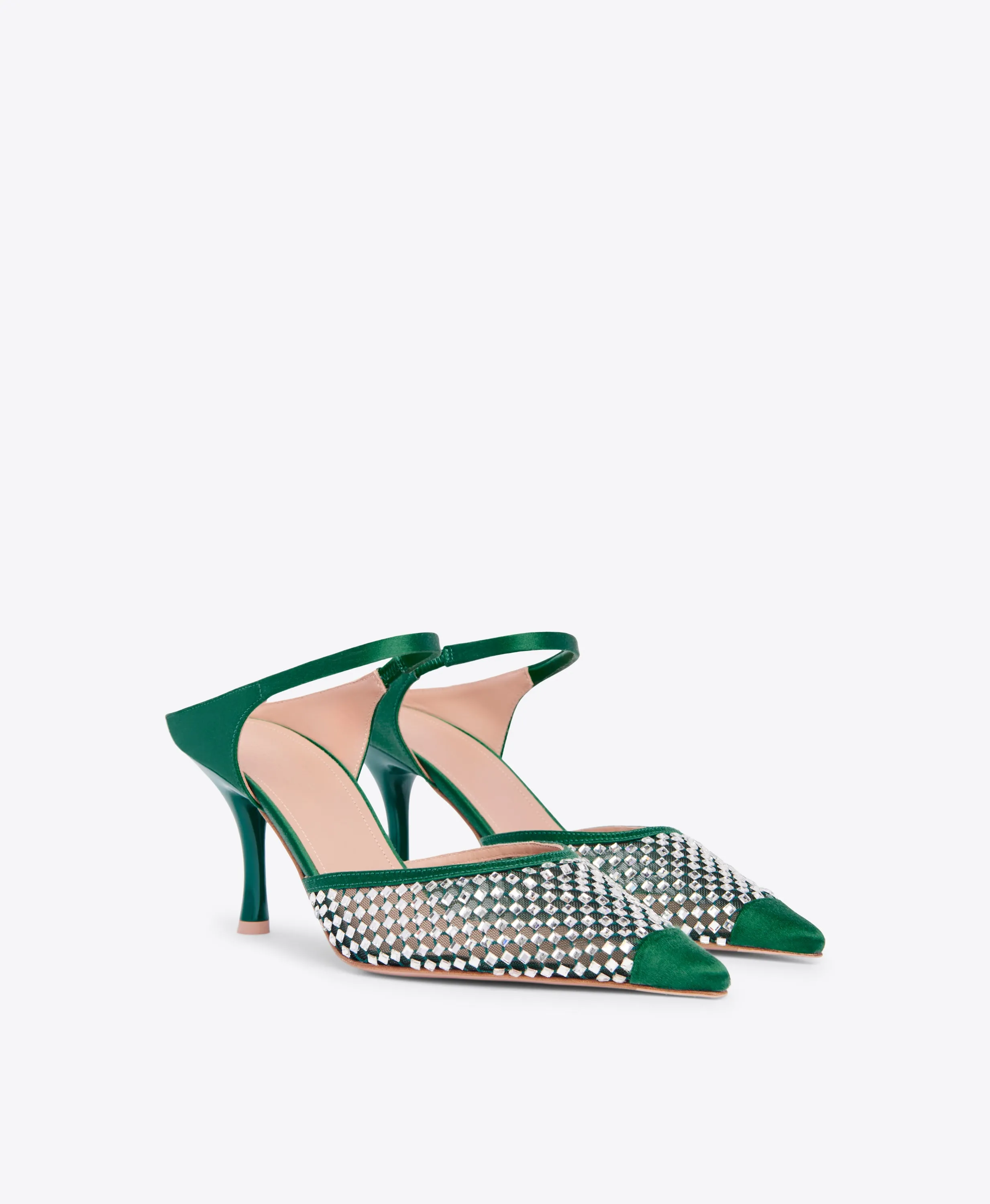 Vega 70 Green Crystal  Satin Mules