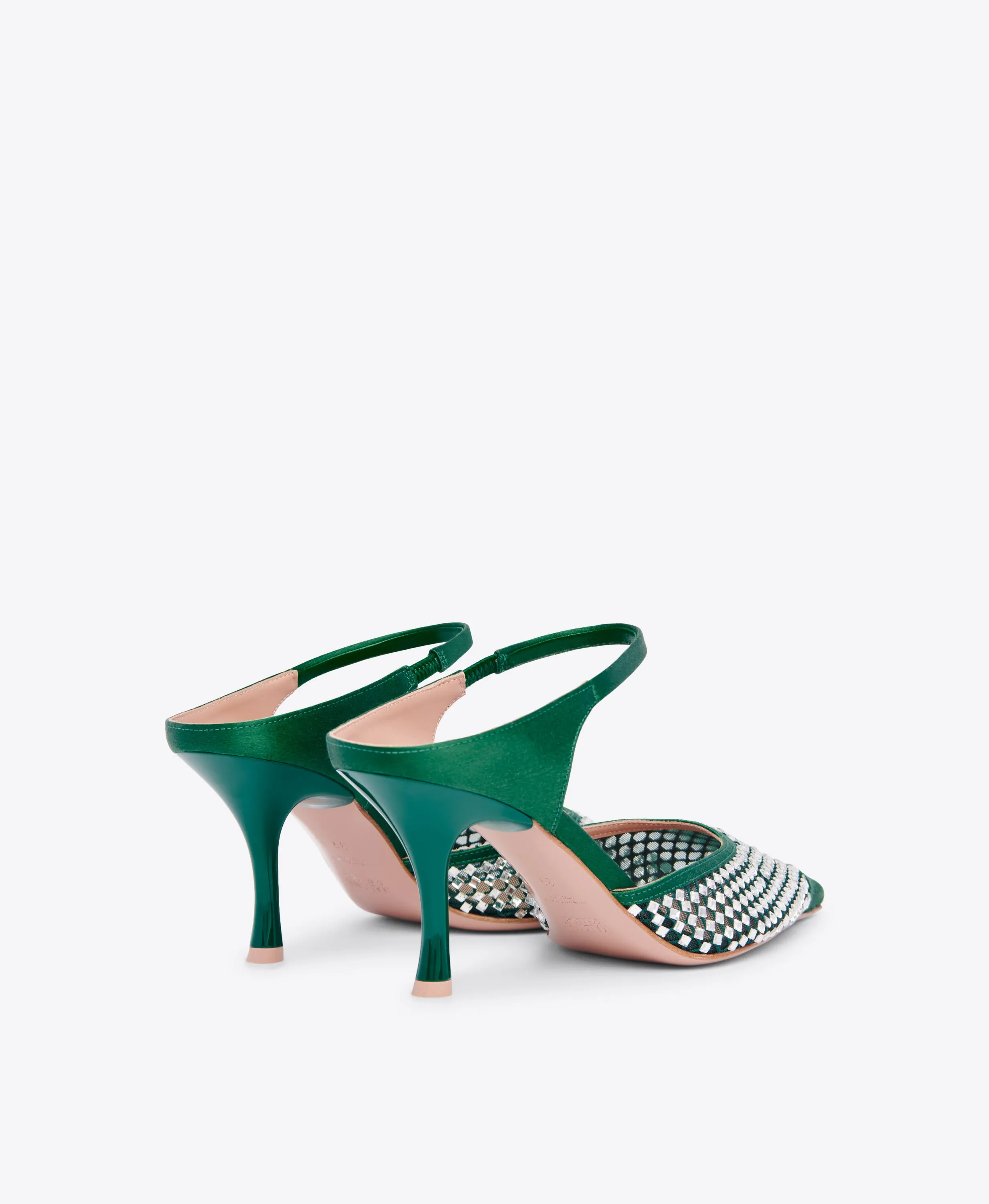 Vega 70 Green Crystal  Satin Mules