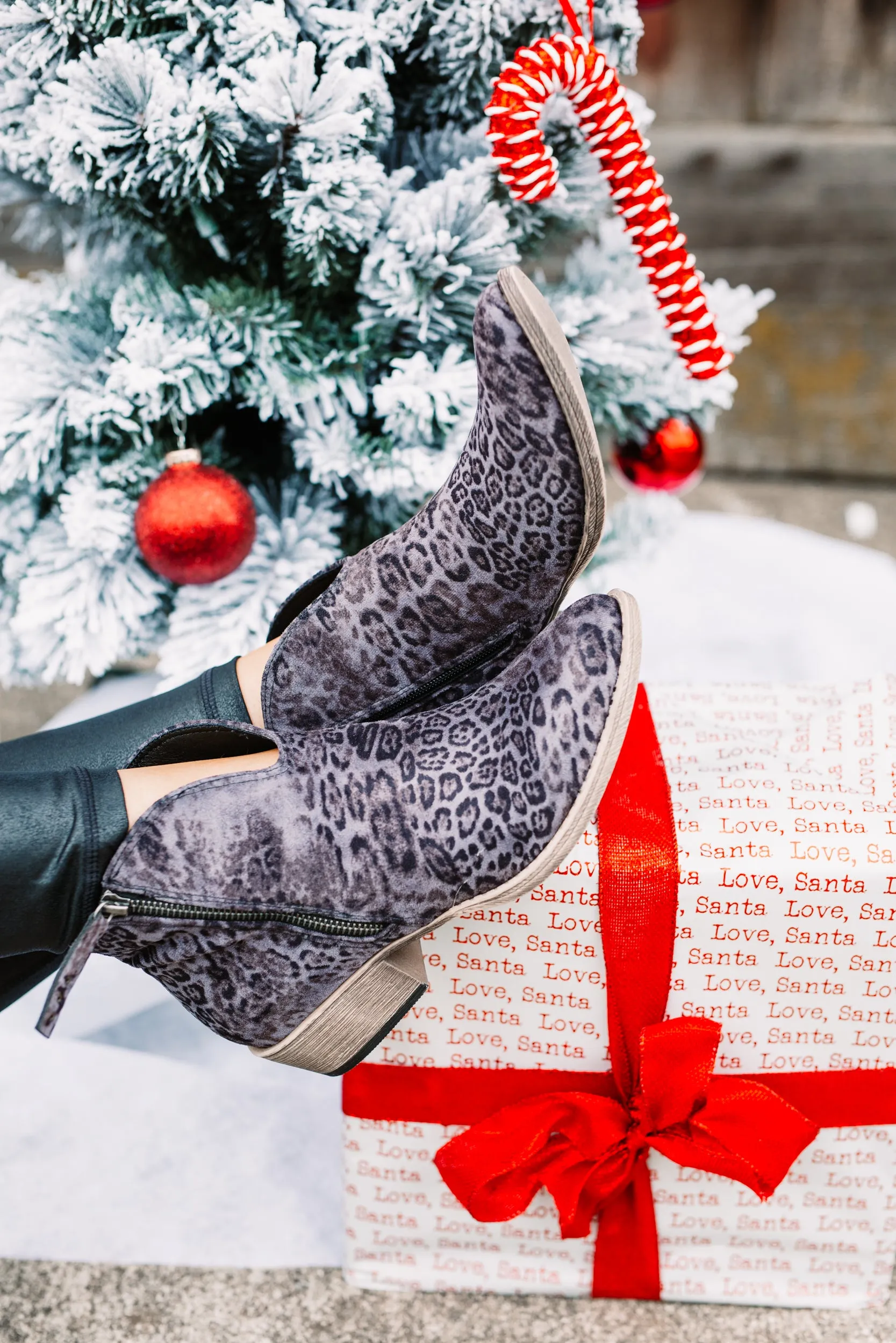 Very G Devine Faded Grey Leopard Ankle Booties