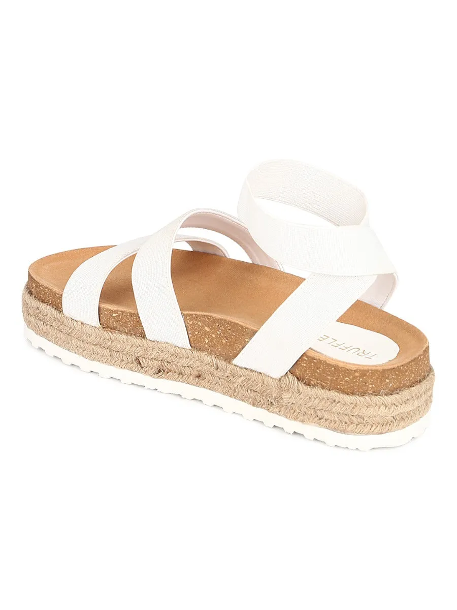 White PU Platform Wedges With Back Strap Espadrilles Sandals