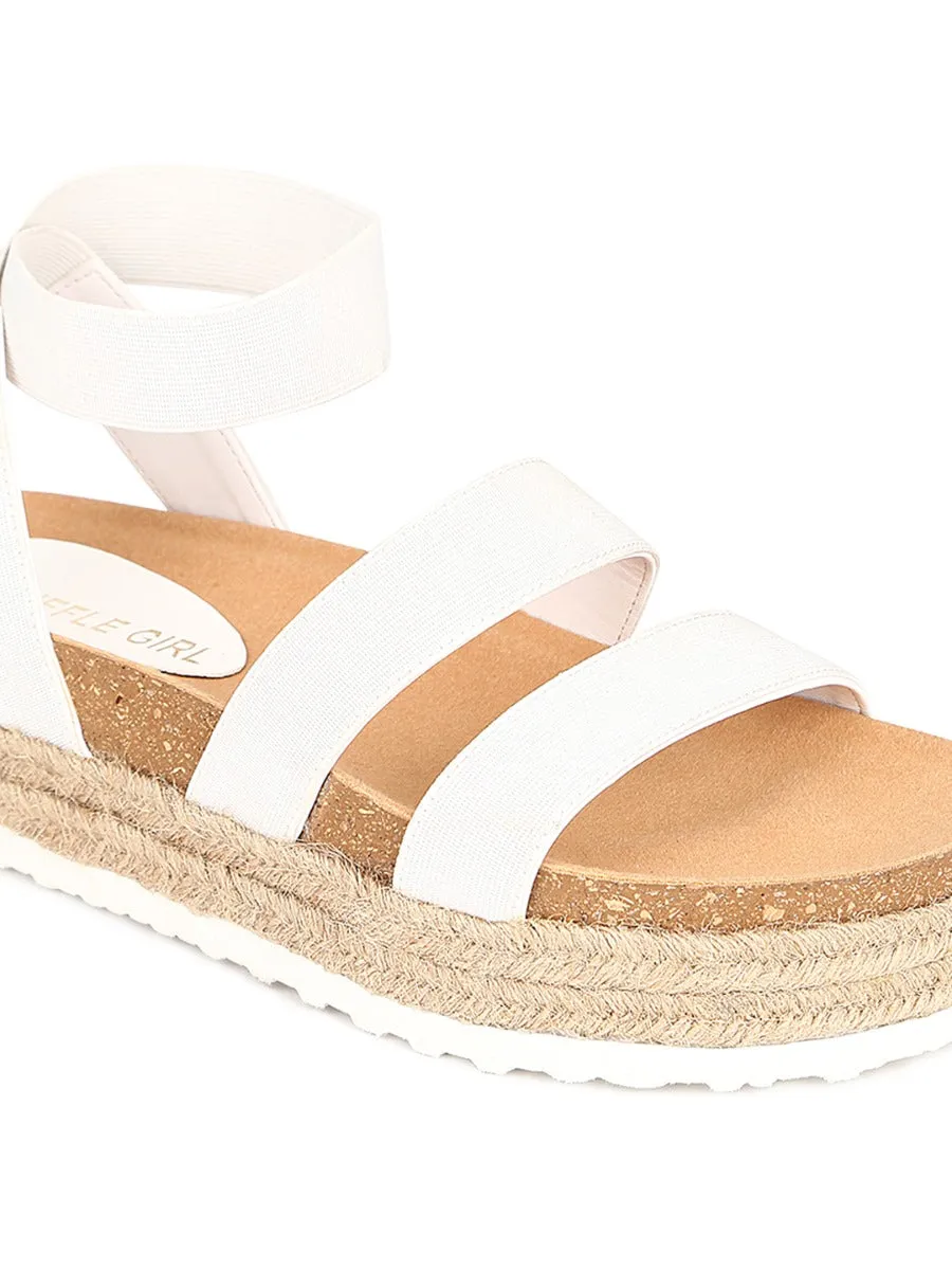 White PU Platform Wedges With Back Strap Espadrilles Sandals