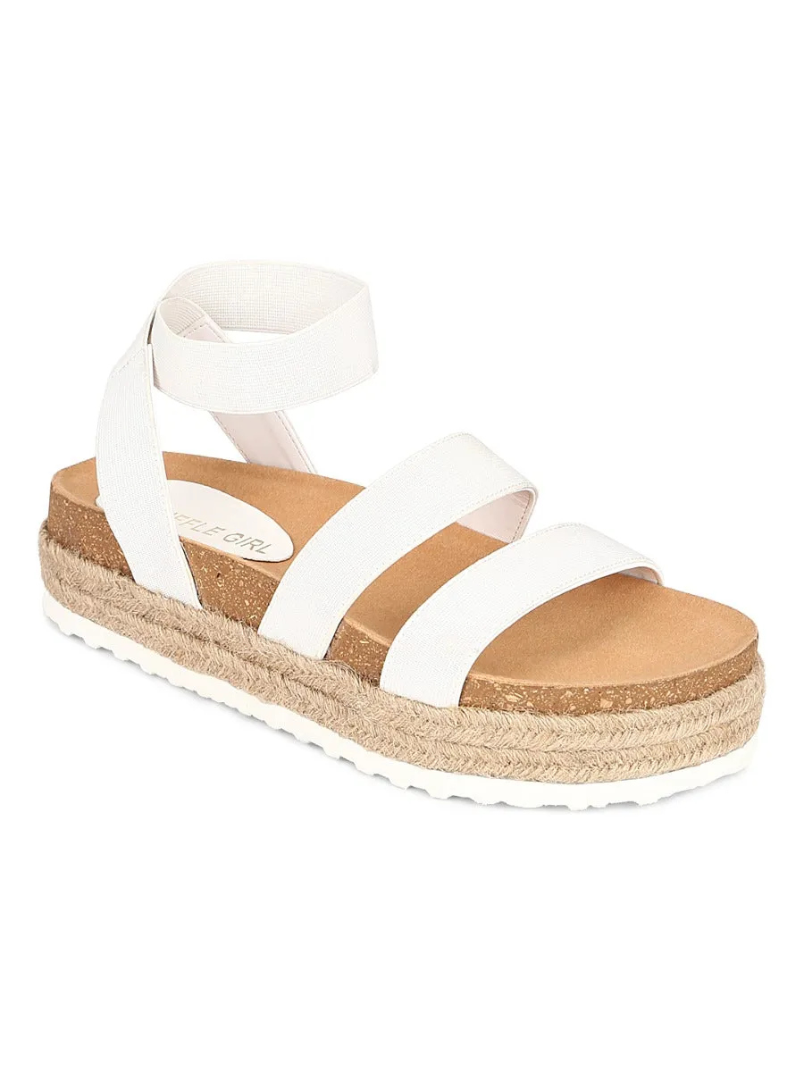 White PU Platform Wedges With Back Strap Espadrilles Sandals