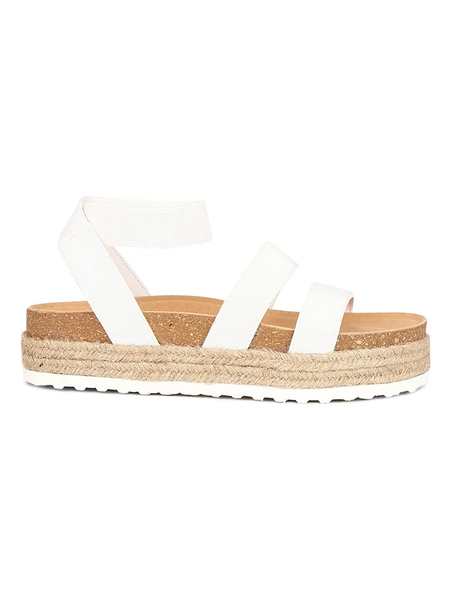White PU Platform Wedges With Back Strap Espadrilles Sandals